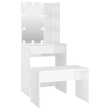 LED Dressing Table Set in High Gloss White | Hipomarket