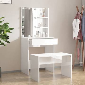 LED Dressing Table Set in High Gloss White | Hipomarket