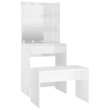 LED Dressing Table Set in High Gloss White | Hipomarket