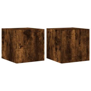 TV Wall Cabinets with LED Lights - Smoked Oak Set of 2