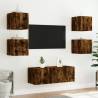 TV Wall Cabinets with LED Lights - Smoked Oak Set of 2