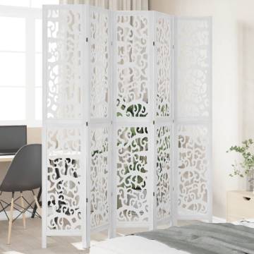 Elegant 5 Panel White Room Divider - Solid Wood Paulownia