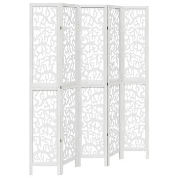 Elegant 5 Panel White Room Divider - Solid Wood Paulownia