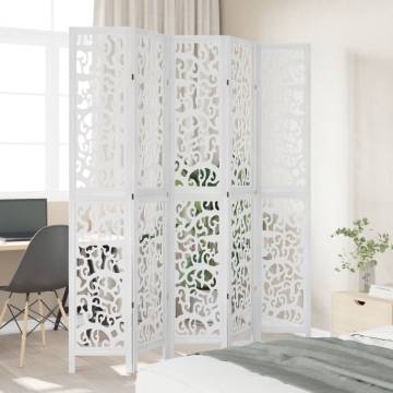 Elegant 5 Panel White Room Divider - Solid Wood Paulownia