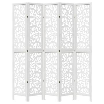 Elegant 5 Panel White Room Divider - Solid Wood Paulownia