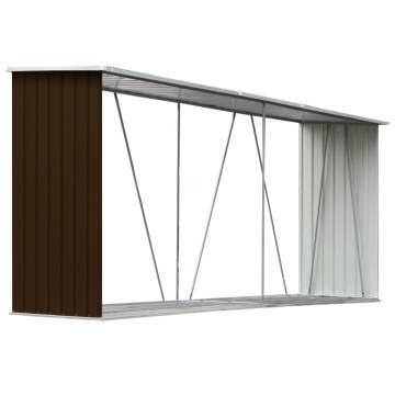 Garden Log Storage Shed - Galvanised Steel 330x84x152 cm Brown