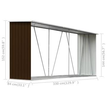 Garden Log Storage Shed - Galvanised Steel 330x84x152 cm Brown