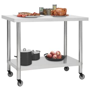 Stainless Steel Kitchen Work Table with Wheels - 100x60x85 cm