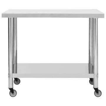 Stainless Steel Kitchen Work Table with Wheels - 100x60x85 cm