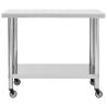 Stainless Steel Kitchen Work Table with Wheels - 100x60x85 cm