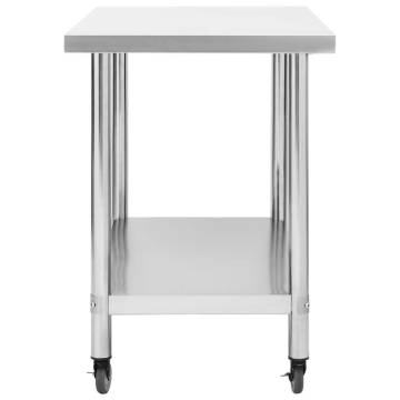 Stainless Steel Kitchen Work Table with Wheels - 100x60x85 cm