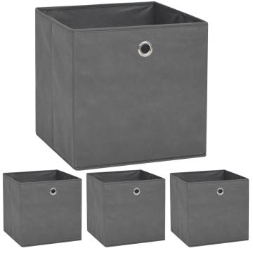 Storage Boxes (4 pcs) - Non-woven Fabric, Grey - 32x32x32 cm