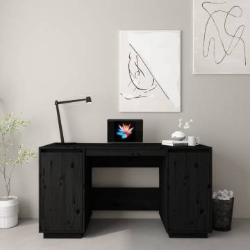 Desk Black 140x50x75 cm - Solid Pine for Home & Office