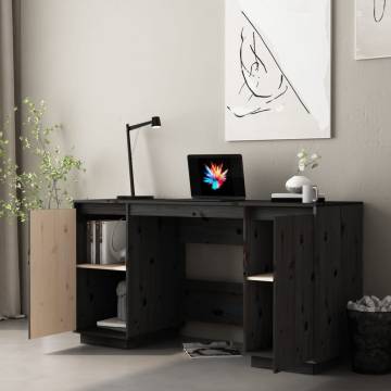 Desk Black 140x50x75 cm - Solid Pine for Home & Office