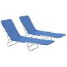 Folding Sun Loungers 2 pcs Steel and Fabric Blue Colour dark blue Quantity in Package 2 