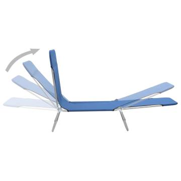 Folding Sun Loungers Set - 2 Pcs Blue Steel & Fabric Comfort