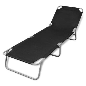 Folding Sun Lounger - Powder-coated Steel Black | HipoMarket