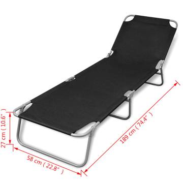 Folding Sun Lounger - Powder-coated Steel Black | HipoMarket