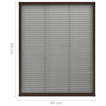 Plisse Insect Screen for Windows - Aluminium Brown 60x80 cm