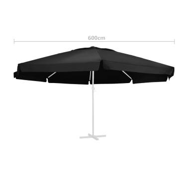 Replacement Black Fabric for 600 cm Outdoor Parasol Cover