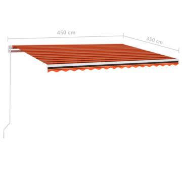 Manual Retractable Awning with LED - Orange & Brown 450x350 cm