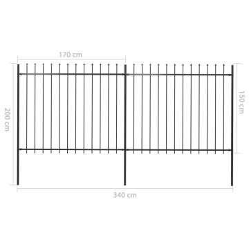 Elegant Garden Fence with Spear Top Steel - 3.4x1.5m Black