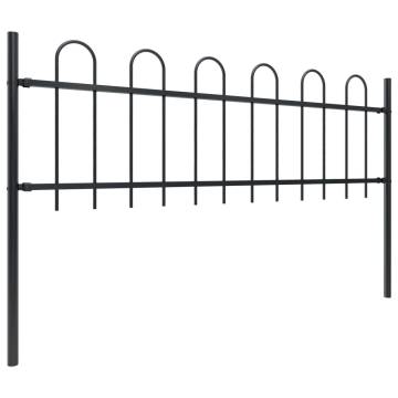 Elegant Garden Fence with Hoop Top Steel 3.4x0.6 m Black