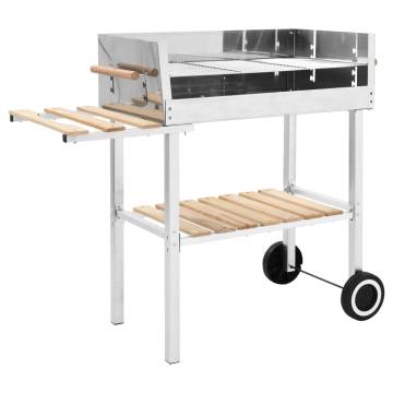 XXL Trolley Charcoal BBQ Grill - Stainless Steel with Shelves