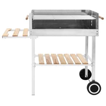 XXL Trolley Charcoal BBQ Grill - Stainless Steel with Shelves