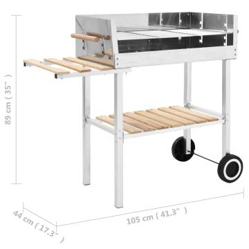 XXL Trolley Charcoal BBQ Grill - Stainless Steel with Shelves