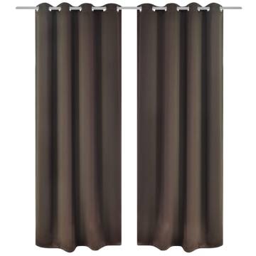 Elegant Brown Blackout Curtains with Metal Rings - 135 x 245 cm