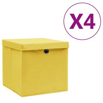 Stylish Yellow Storage Boxes with Covers - 4 Pcs | HipoMarket