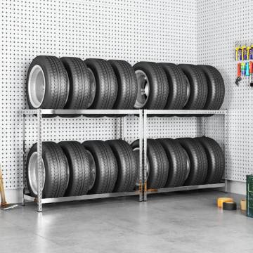 2-Layer Tire Racks | 110x40x110 cm Steel | 2 pcs Silver