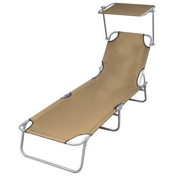 Folding Sun Lounger with Canopy - Steel Taupe | HipoMarket