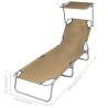 Folding Sun Lounger with Canopy - Steel Taupe | HipoMarket