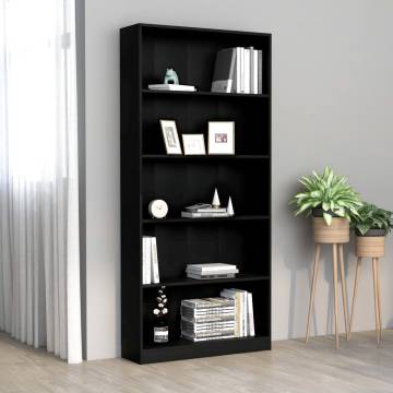 5-Tier Black Book Cabinet - Stylish & Durable Storage Solution