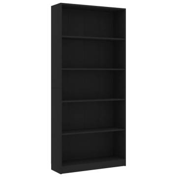 5-Tier Black Book Cabinet - Stylish & Durable Storage Solution