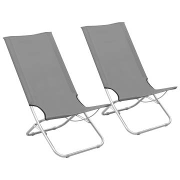 Folding Beach Chairs 2 pcs - Grey Fabric for Comfort & Relaxation