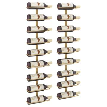 Wall-Mounted Wine Rack for 9 Bottles - Gold Iron Set of 2