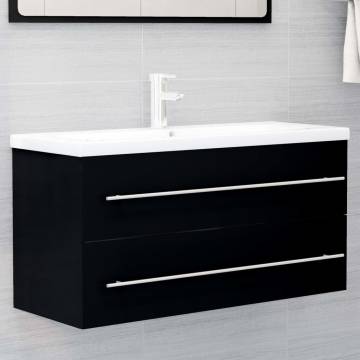 Stylish Black Sink Cabinet with Built-in Basin | HipoMarket