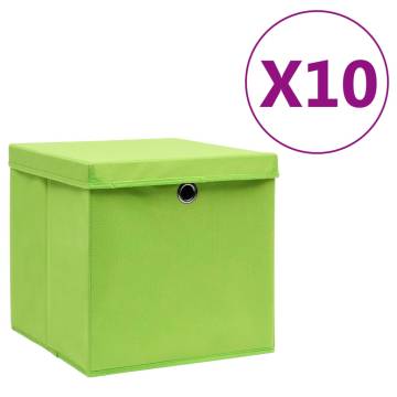 Stylish Green Storage Boxes with Covers - 10 pcs | HipoMarket