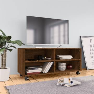 Stylish Brown Oak TV Cabinet with Castors - 90x35x35 cm