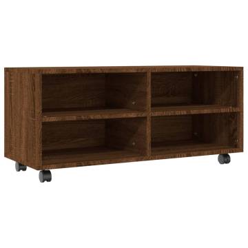 Stylish Brown Oak TV Cabinet with Castors - 90x35x35 cm