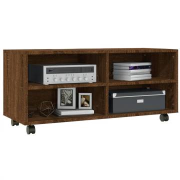 Stylish Brown Oak TV Cabinet with Castors - 90x35x35 cm