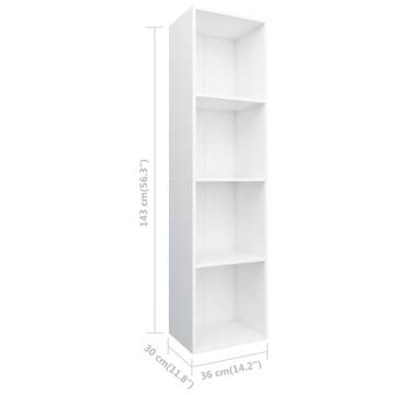 Stylish White Book & TV Cabinet - 36x30x143 cm