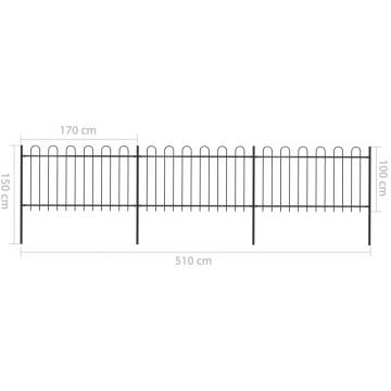 Elegant Garden Fence with Hoop Top Steel - 5.1x1m Black