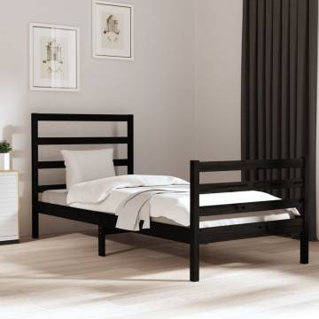 Stylish Black Solid Wood Pine Bed Frame 90x200 cm