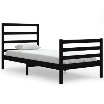 Stylish Black Solid Wood Pine Bed Frame 90x200 cm