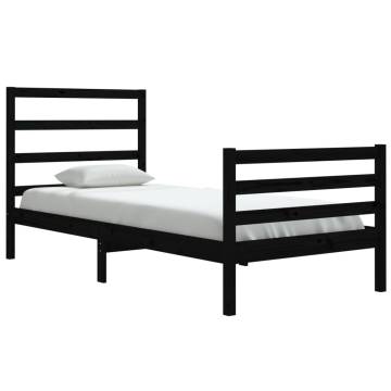 Stylish Black Solid Wood Pine Bed Frame 90x200 cm