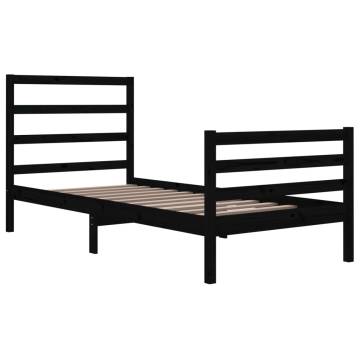 Stylish Black Solid Wood Pine Bed Frame 90x200 cm